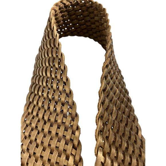NWT COLE HAAN Gold Woven Wide Braided Leather Adjustable Ladies Size Small - Picture 7 of 9